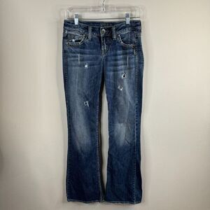 Silver Womens Jeans Lola‎ Size 25 Bootcut Distressed Medium Wash Whiskering